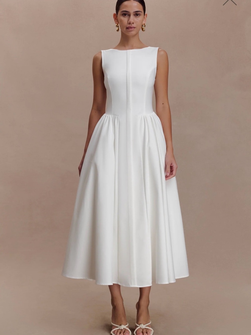 Meshki Monika Gathered Waist Cotton White Sleeveless Midi Dress
